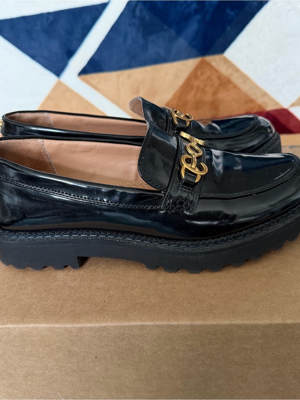 Sam Edelman - Circus NY: Black Patent Leather Chain-Accent Loafers for Women